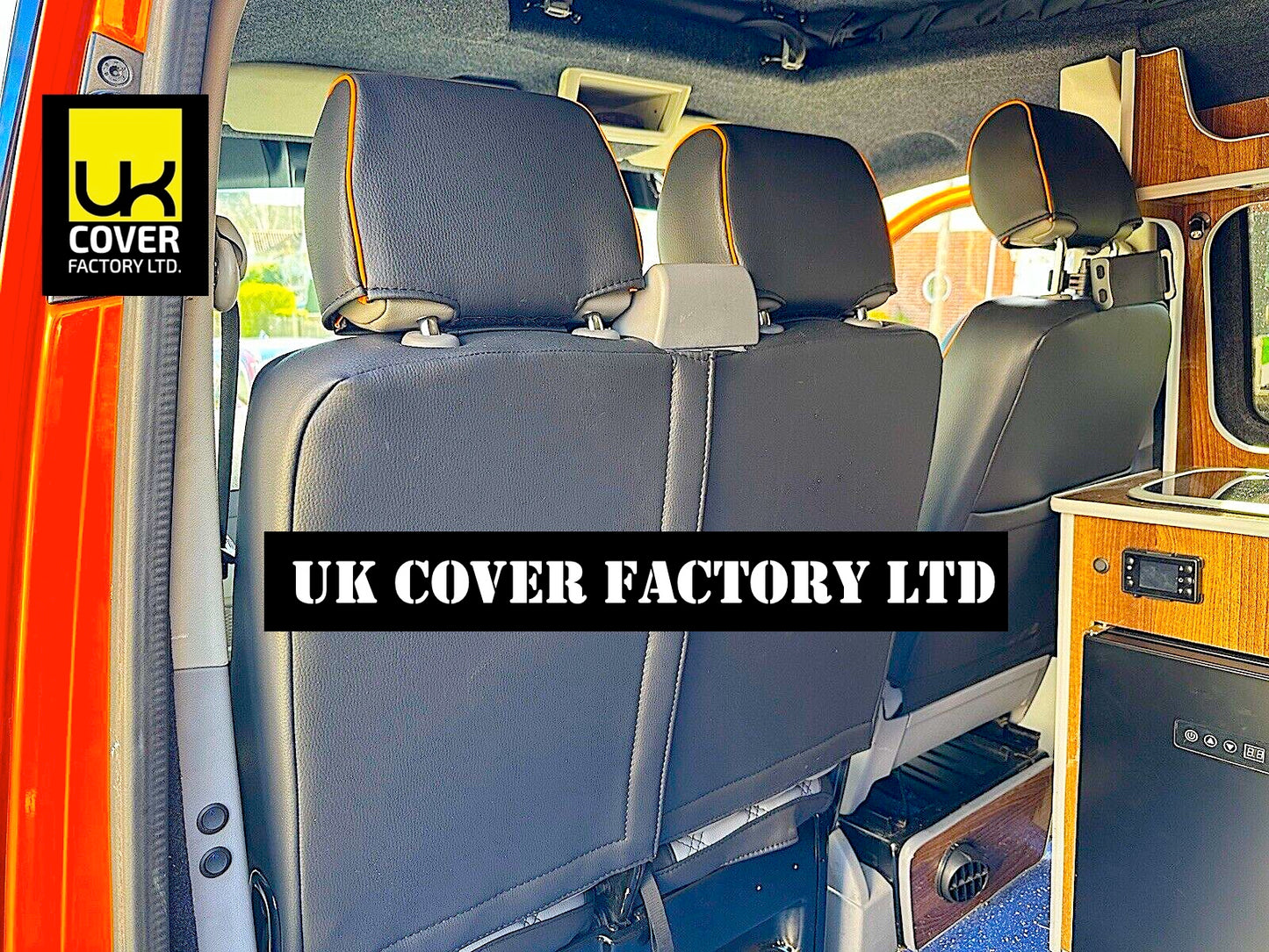 Van Seat Covers For VW ID Buzz Made with Logo 11A2VW Grey & Black with Orange Stitch