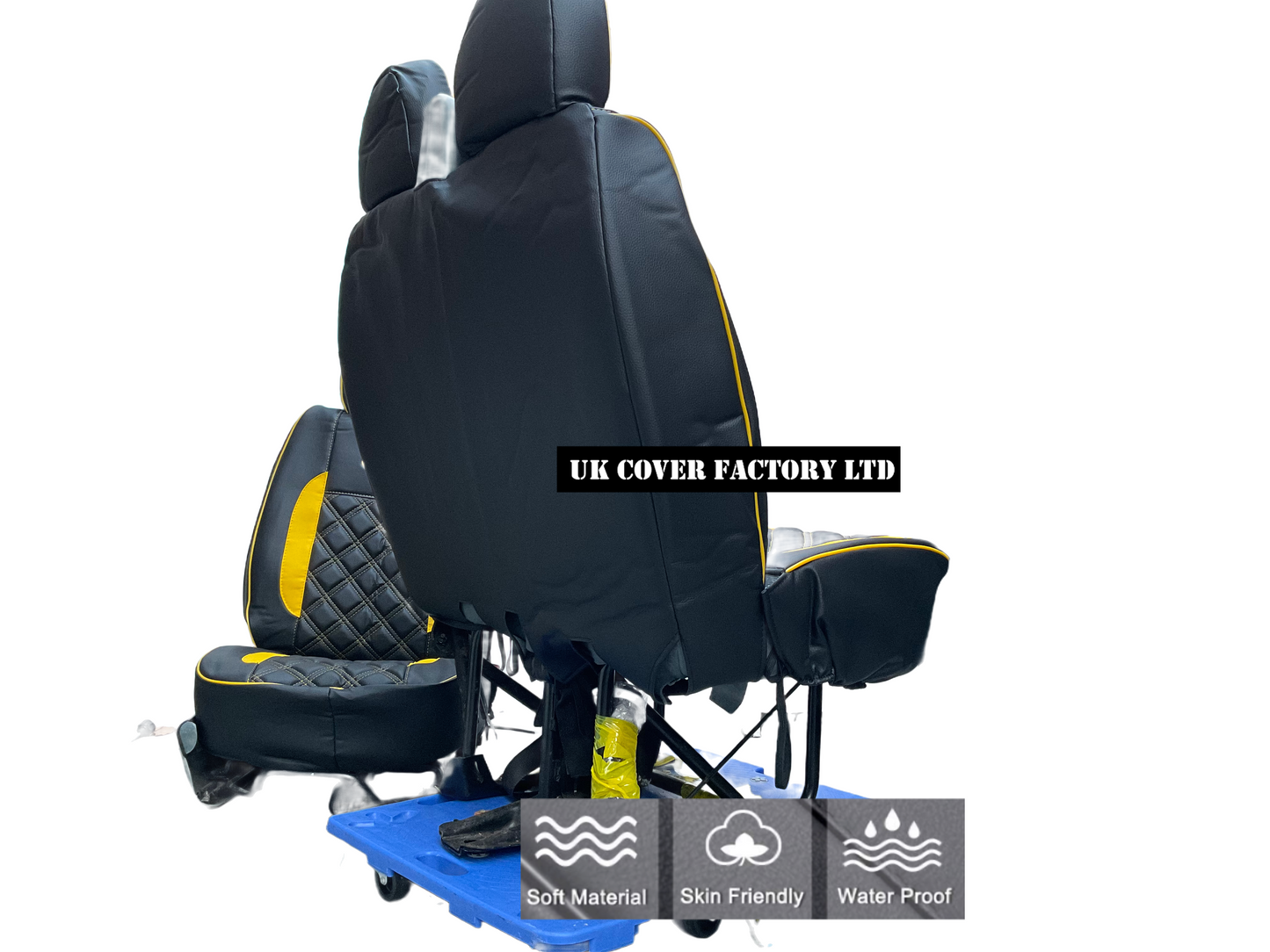 Ready Stock Van Seat Covers For Transit MK6/MK7 Made with Ford Letters & Piping 11A27FDRS Yellow Side Inserts