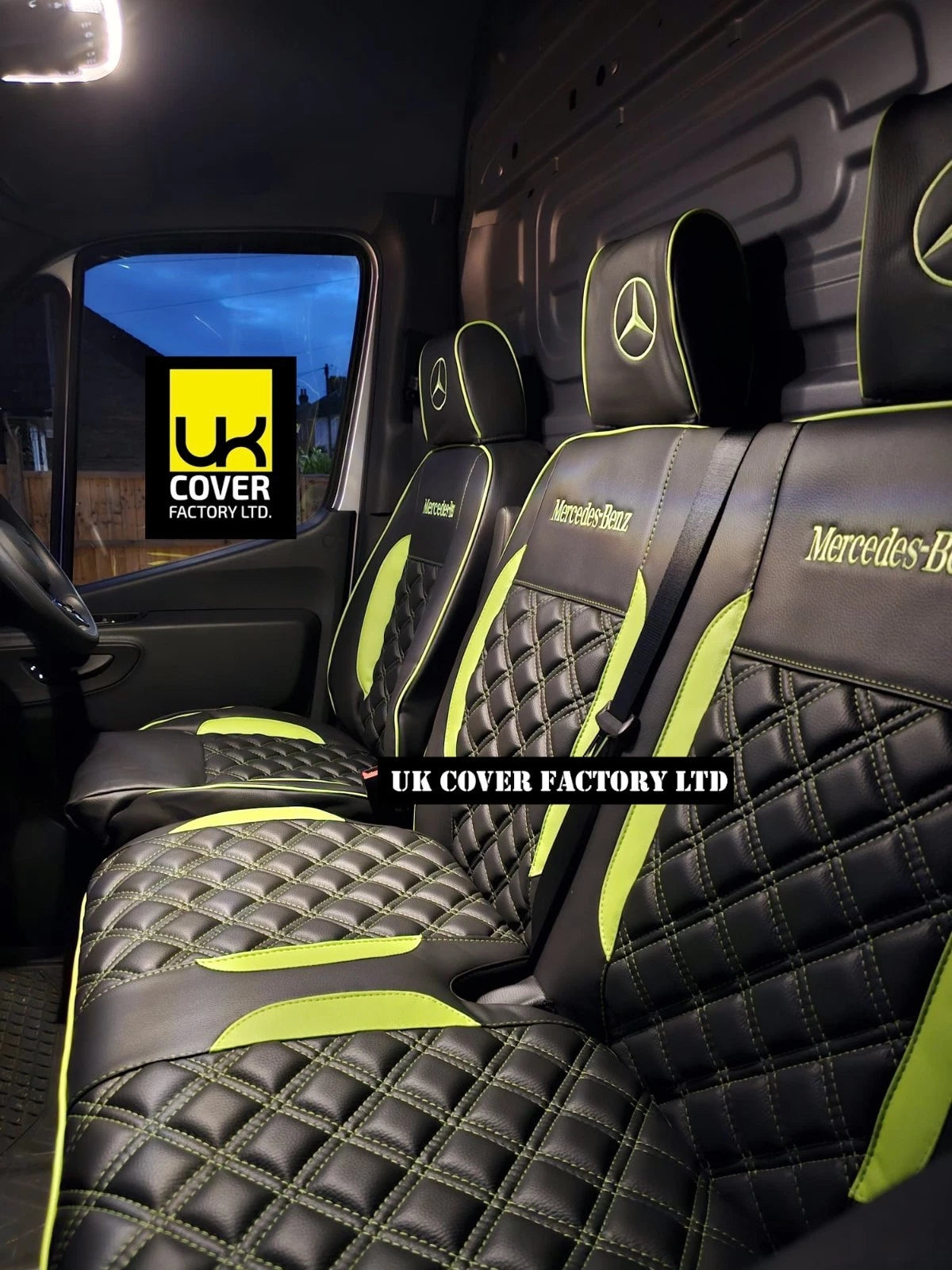 Van Seat Covers For Mercedes Sprinter Made with Dual Logo 11A28MER©MB Lime Green
