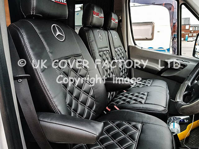 Van Seat Covers For Mercedes Vito 447 Made with Mercedes Logo 11A1MER© Grey Stitch