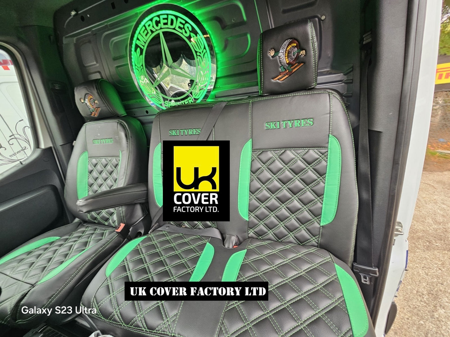 Van Seat Covers For Mercedes Sprinter Made with Bespoke Logo 11A28MB Emerald Green