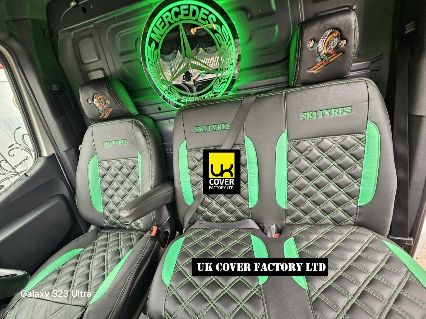 Van Seat Covers For Mercedes Sprinter Made with Bespoke Logo 11A28MB Emerald Green