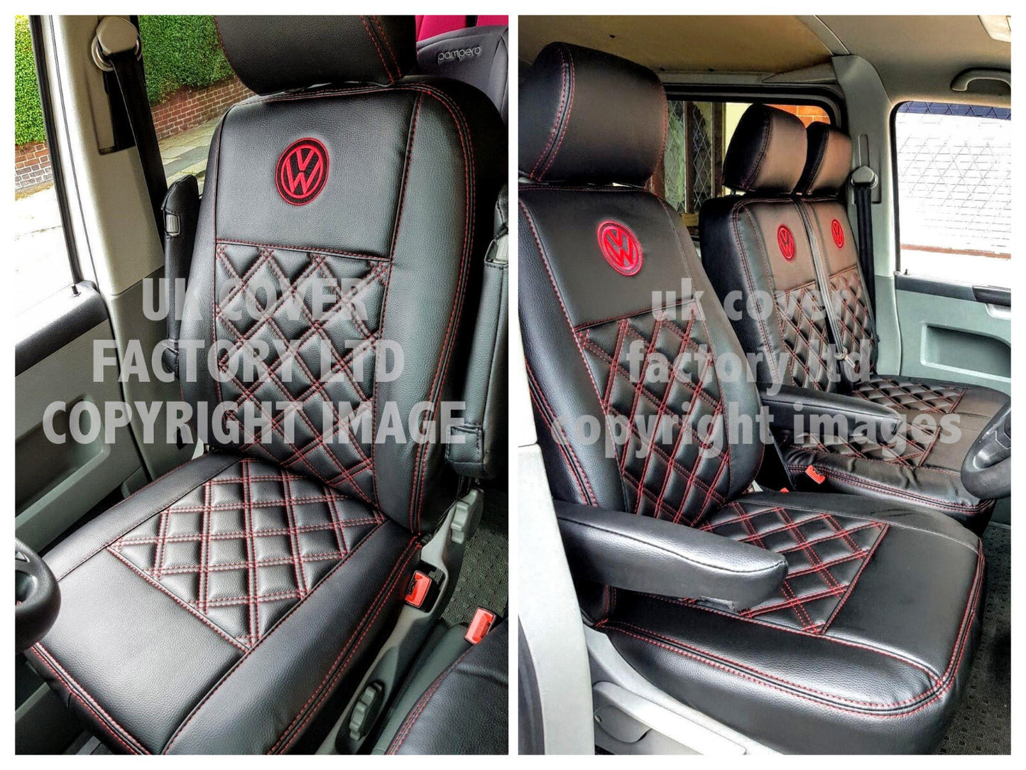 Van Seat Covers For VW Transporter Made with Logo 11A3VW Red