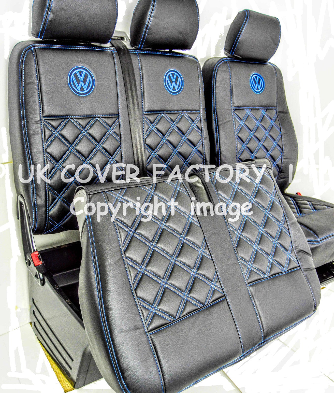 Van Seat Covers For VW Transporter Made with Logo 11A4VW Blue