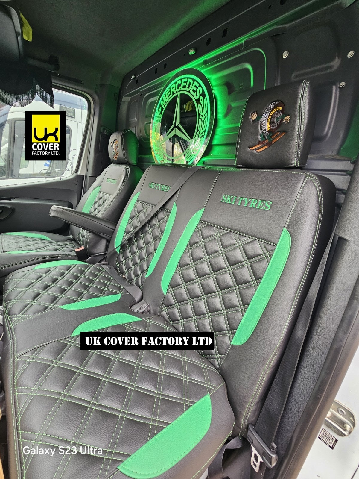 Van Seat Covers For Mercedes Sprinter Made with Bespoke Logo 11A28MB Emerald Green