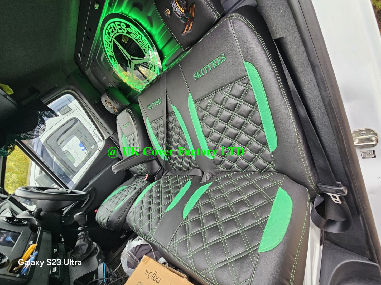 Van Seat Covers For Mercedes Sprinter Made with Bespoke Logo 11A28MB Emerald Green