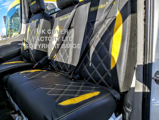 Van Seat Covers For Mercedes Sprinter Made with Mercedes Benz Letters 11A27MB Yellow