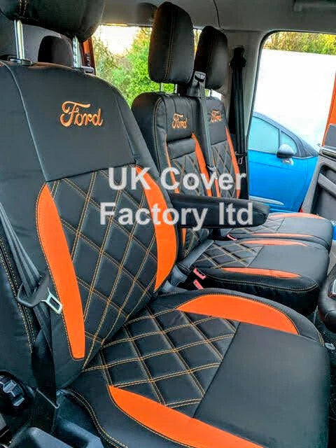 Van Seat Covers For Transit Custom/MK8 Made with Ford Letters & Piping 11A29FD ORANGE