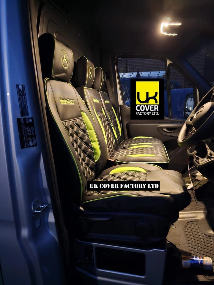 Van Seat Covers For Mercedes Sprinter Made with Dual Logo 11A28MER©MB Lime Green