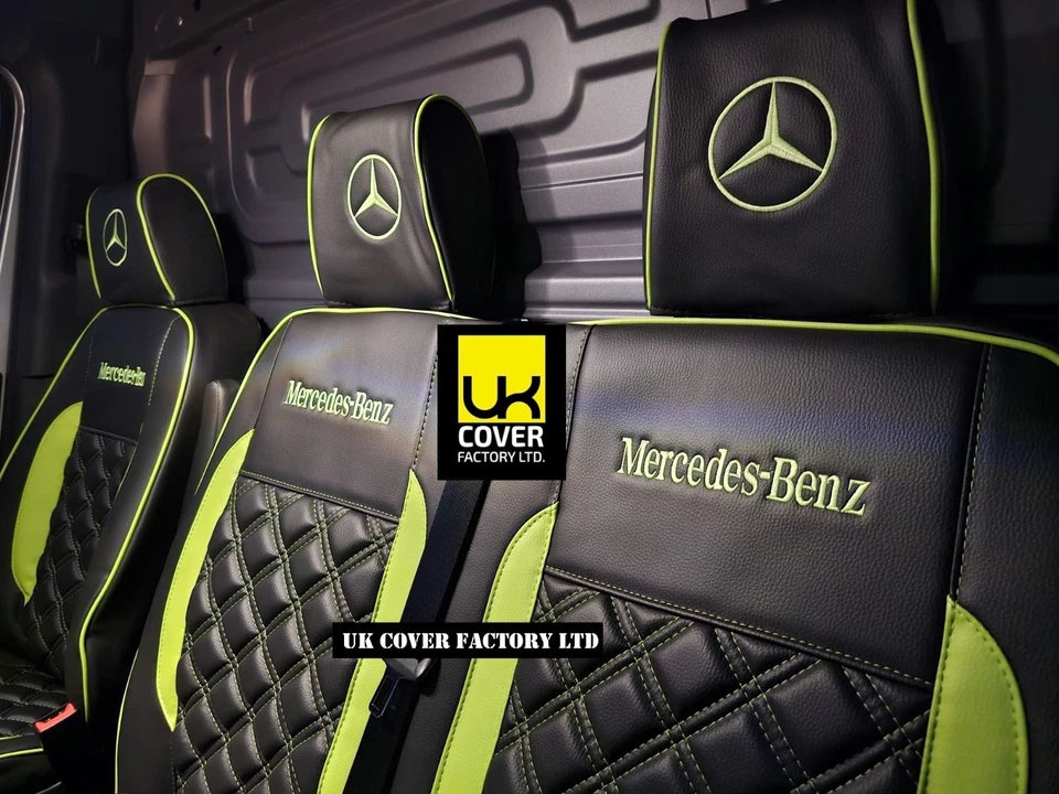 Van Seat Covers For Mercedes Sprinter Made with Dual Logo 11A28MER©MB Lime Green