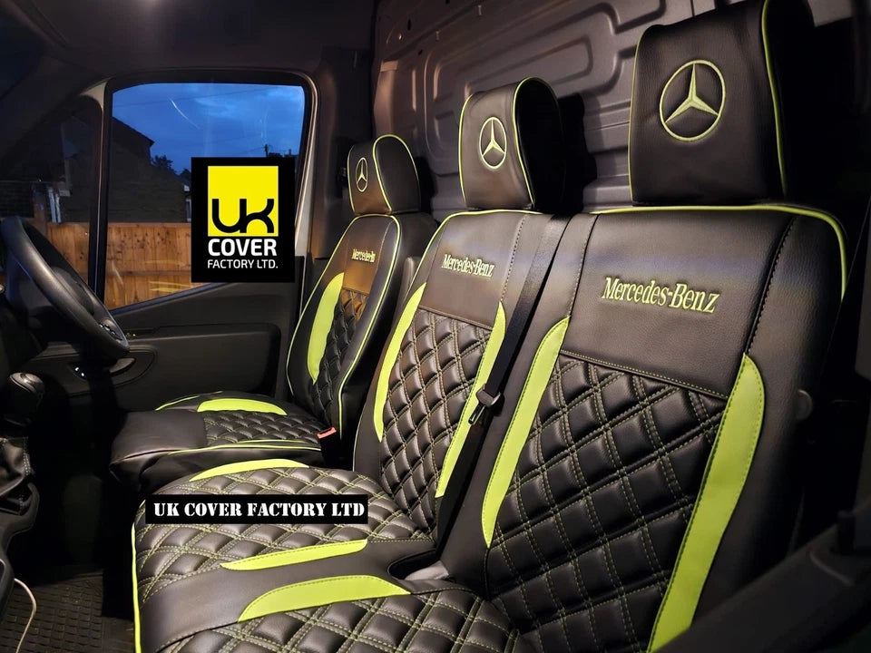 Van Seat Covers For Mercedes Sprinter Made with Dual Logo 11A28MER©MB Lime Green