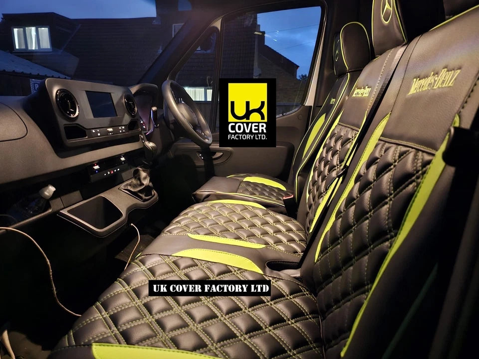 Van Seat Covers For Mercedes Sprinter Made with Dual Logo 11A28MER©MB Lime Green
