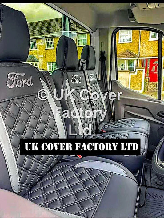 Van Seat Covers For Transit Custom/MK8 Double Cab Made with Ford Letters 11A21FD Grey Side Inserts