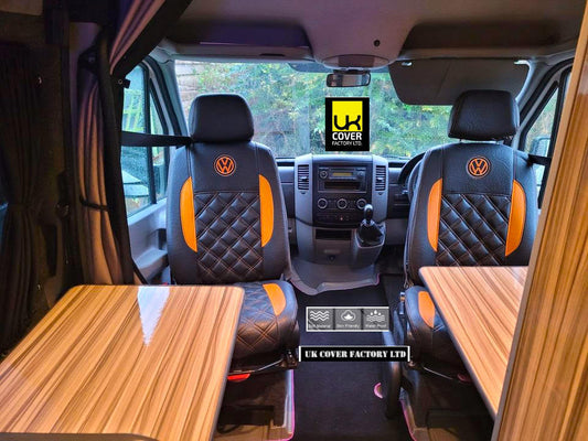 Van Seat Covers For VW Transporter Made with Logo 11A9VW Orange Stitch
