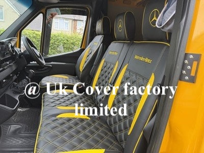 Van Seat Covers For Mercedes Sprinter Made with Dual logo (Mercedes Benz Letters & Mercedes Logo) 11A27MB Yellow