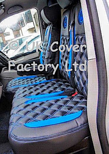 Van Seat Covers For VW Transporter Kombi Made with Logo 11A24VW Blue side Inserts
