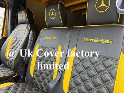 Van Seat Covers For Mercedes Sprinter Made with Dual logo (Mercedes Benz Letters & Mercedes Logo) 11A27MB Yellow