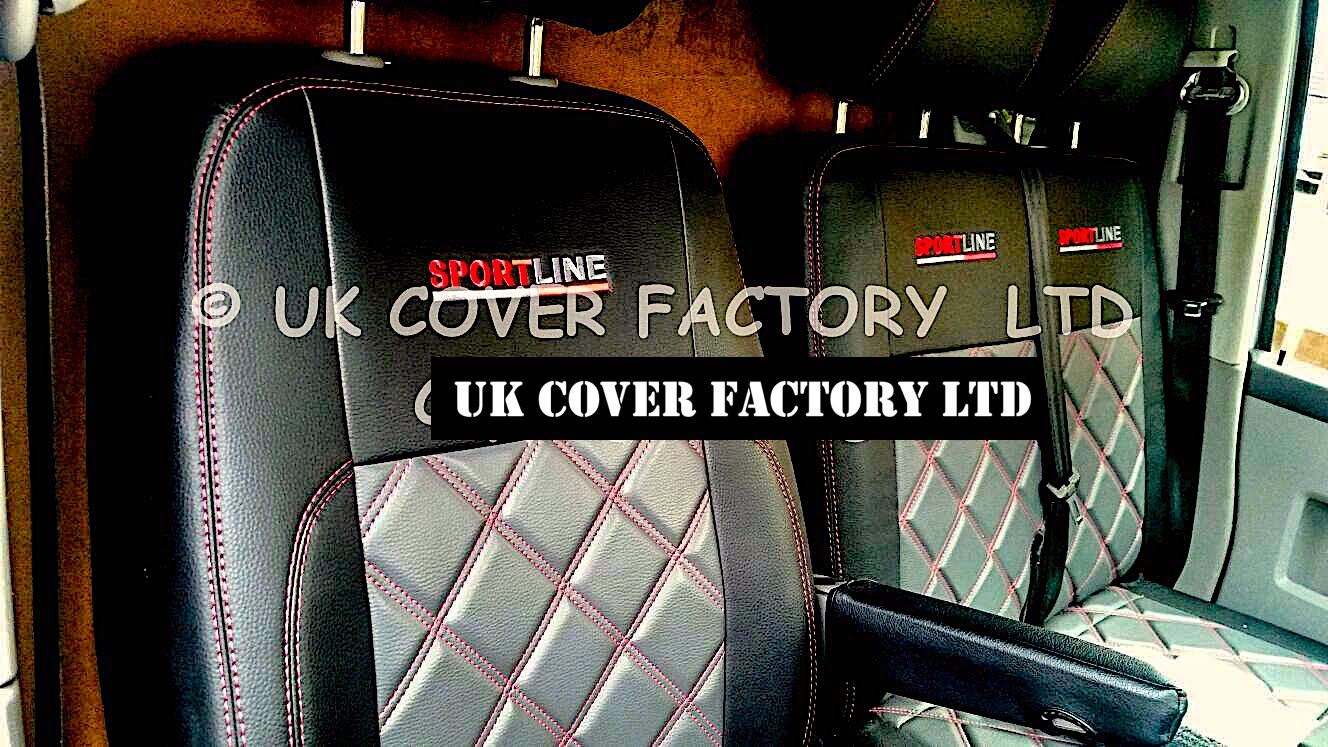 Van Seat Covers For VW Transporter Made with Sportline Logo 11A13SL Red