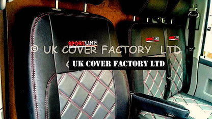 Van Seat Covers For VW Transporter Made with Sportline Logo 11A13SL Red