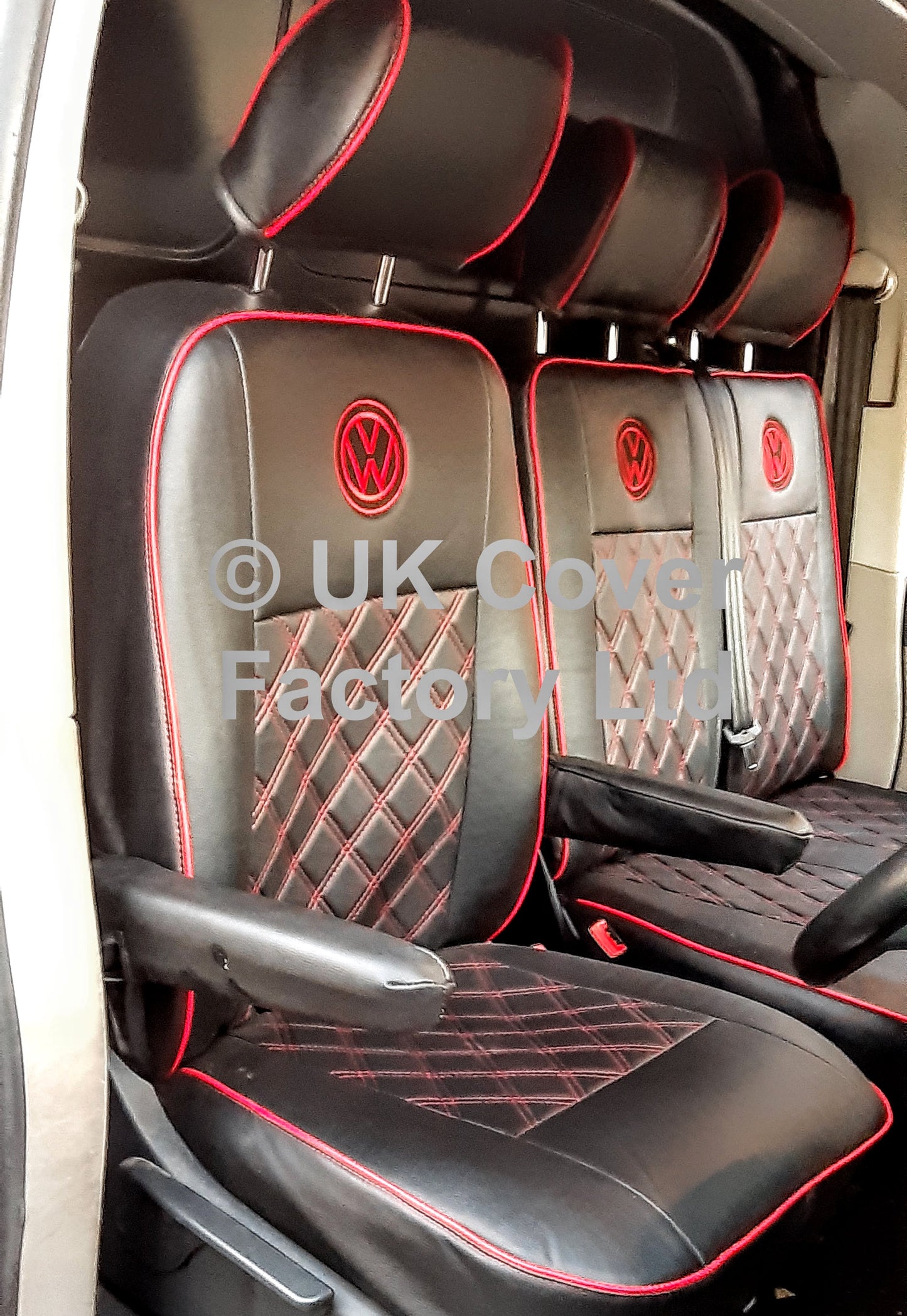 Van Seat Covers For VW TransporterT5/T6 with Logo and Piping11A3VW Red