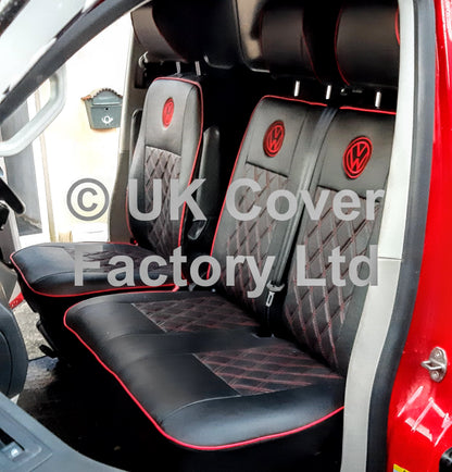 Van Seat Covers For VW TransporterT5/T6 with Logo and Piping11A3VW Red