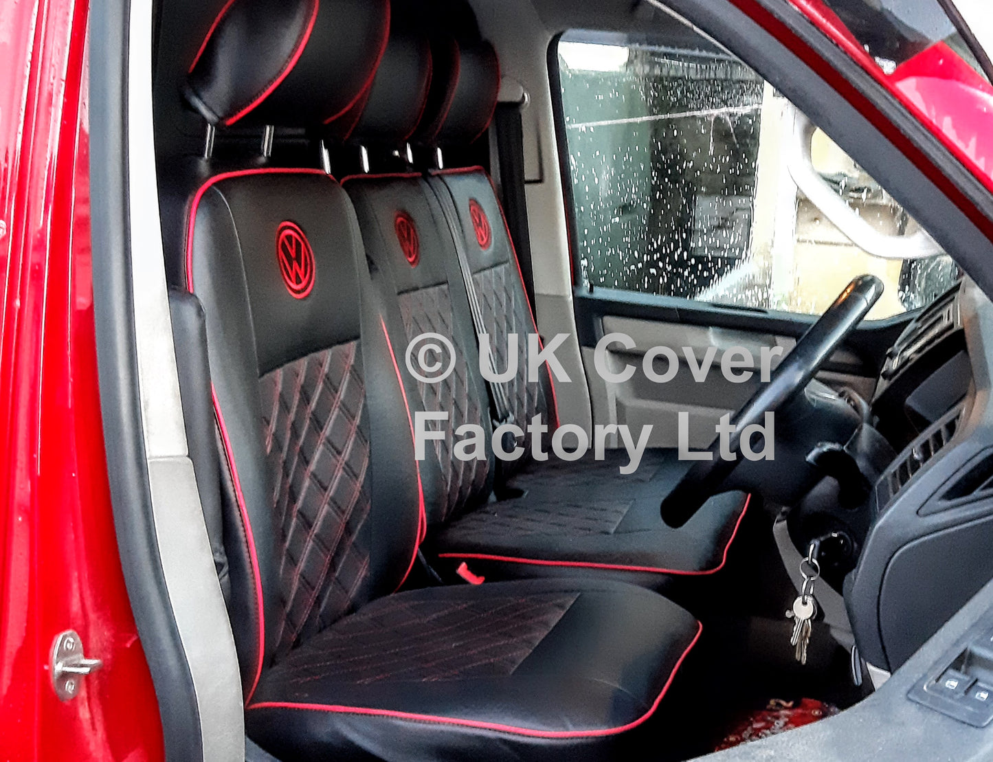 Van Seat Covers For VW TransporterT5/T6 with Logo and Piping11A3VW Red