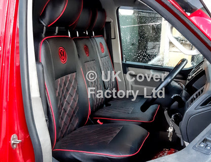 Van Seat Covers For VW TransporterT5/T6 with Logo and Piping11A3VW Red