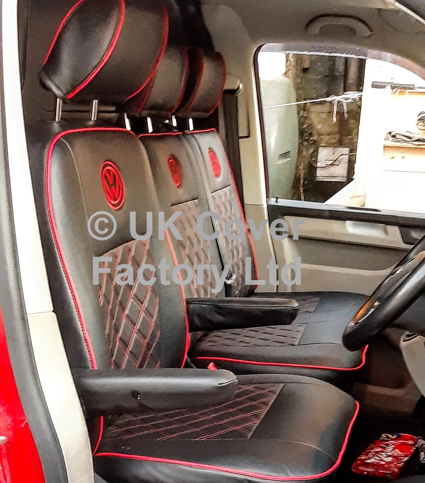 Van Seat Covers For VW TransporterT5/T6 with Logo and Piping11A3VW Red