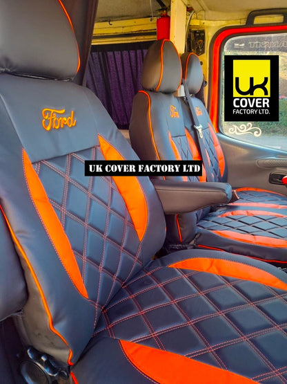 Van Seat Covers For Transit Custom/MK8 Made with Ford Letters & Piping 11A29FD ORANGE