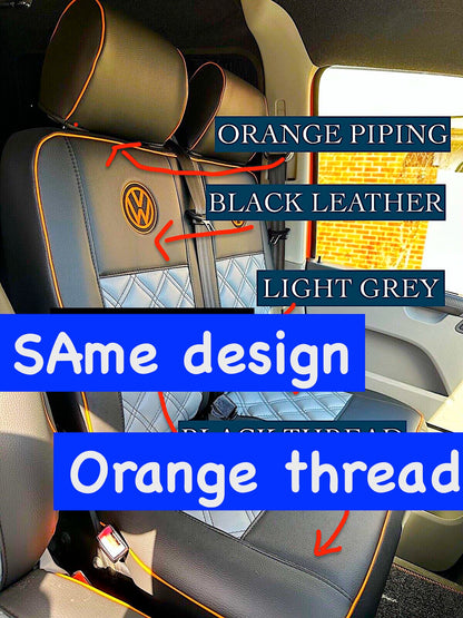 Van Seat Covers For VW ID Buzz Made with Logo 11A2VW Grey & Black with Orange Stitch
