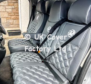 Van Seat Covers For Vauxhall Vivaro Made with Logo & Piping 11A1VX© Grey