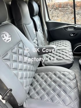 Van Seat Covers For Vauxhall Vivaro Made with Logo & Piping 11A1VX© Grey