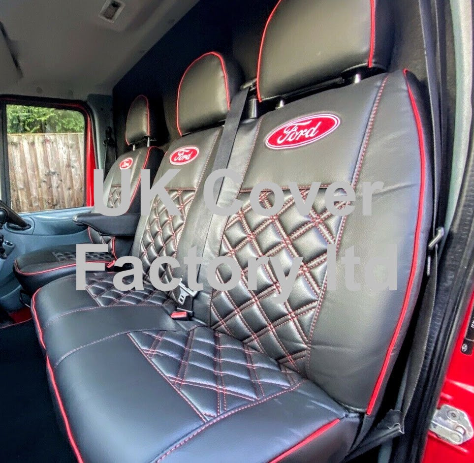 Van Seat Covers For Ford Transit MK6/MK7 Made with Logo 11A3FD©RS Red