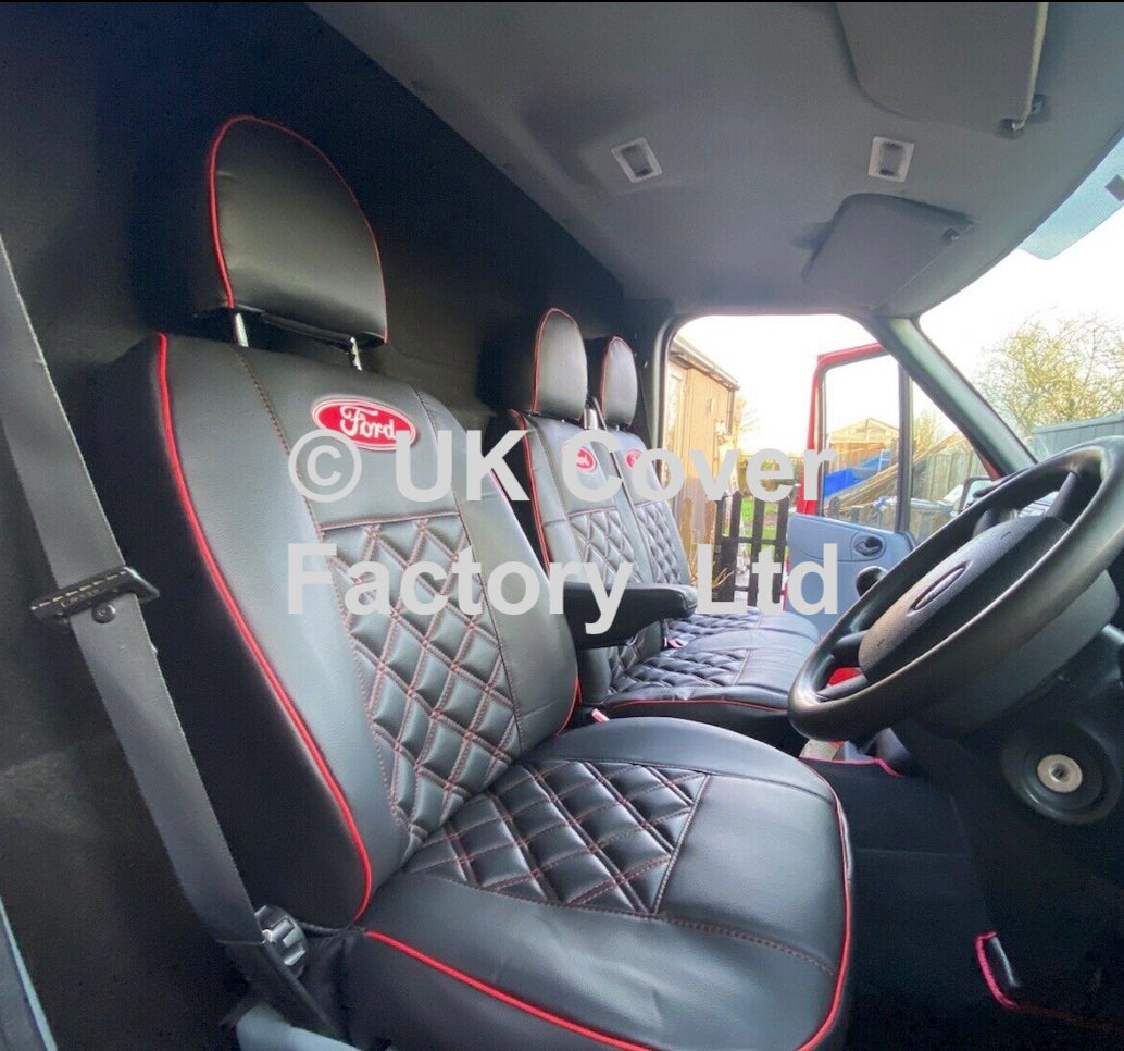 Van Seat Covers For Ford Transit MK6/MK7 Made with Logo 11A3FD©RS Red