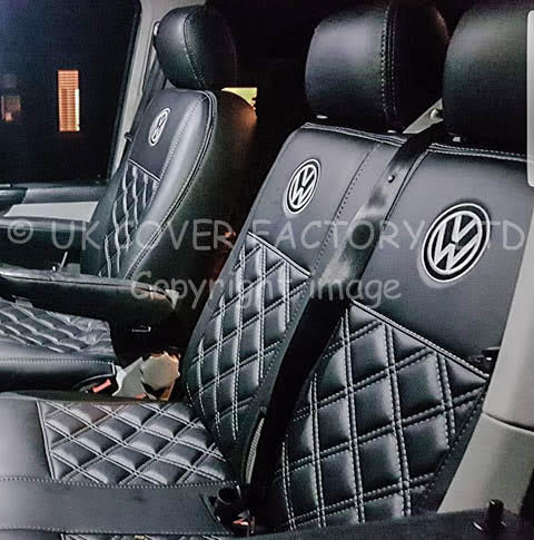 Van Seat Covers For VW Transporter Made with Siver VW  Logo 11A5VW Black