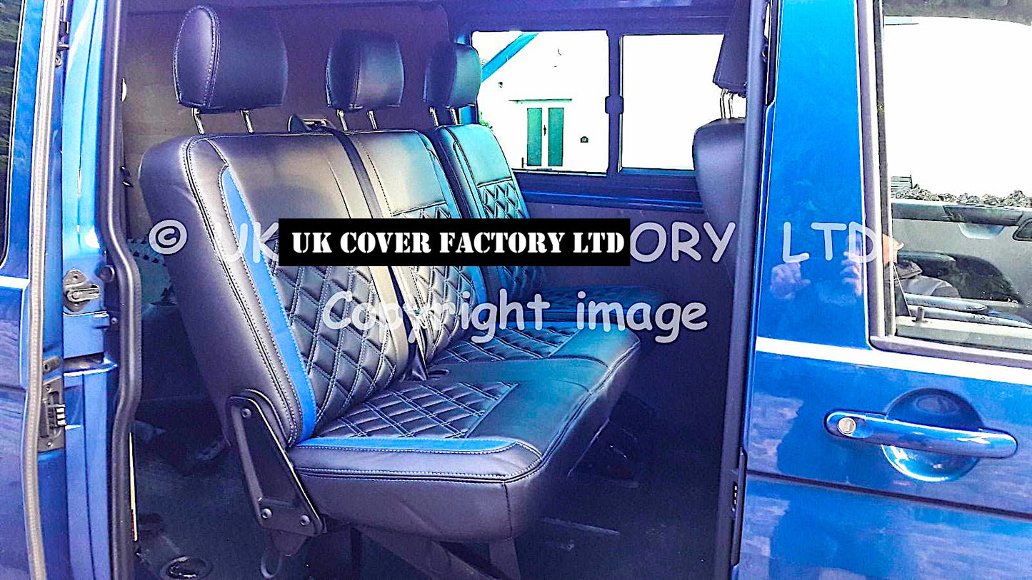 Van Seat Covers For VW Transporter Kombi Made with Logo 11A24VW Blue side Inserts