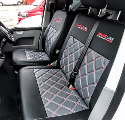 Van Seat Covers For VW Transporter Made with Sportline Logo 11A13SL Red