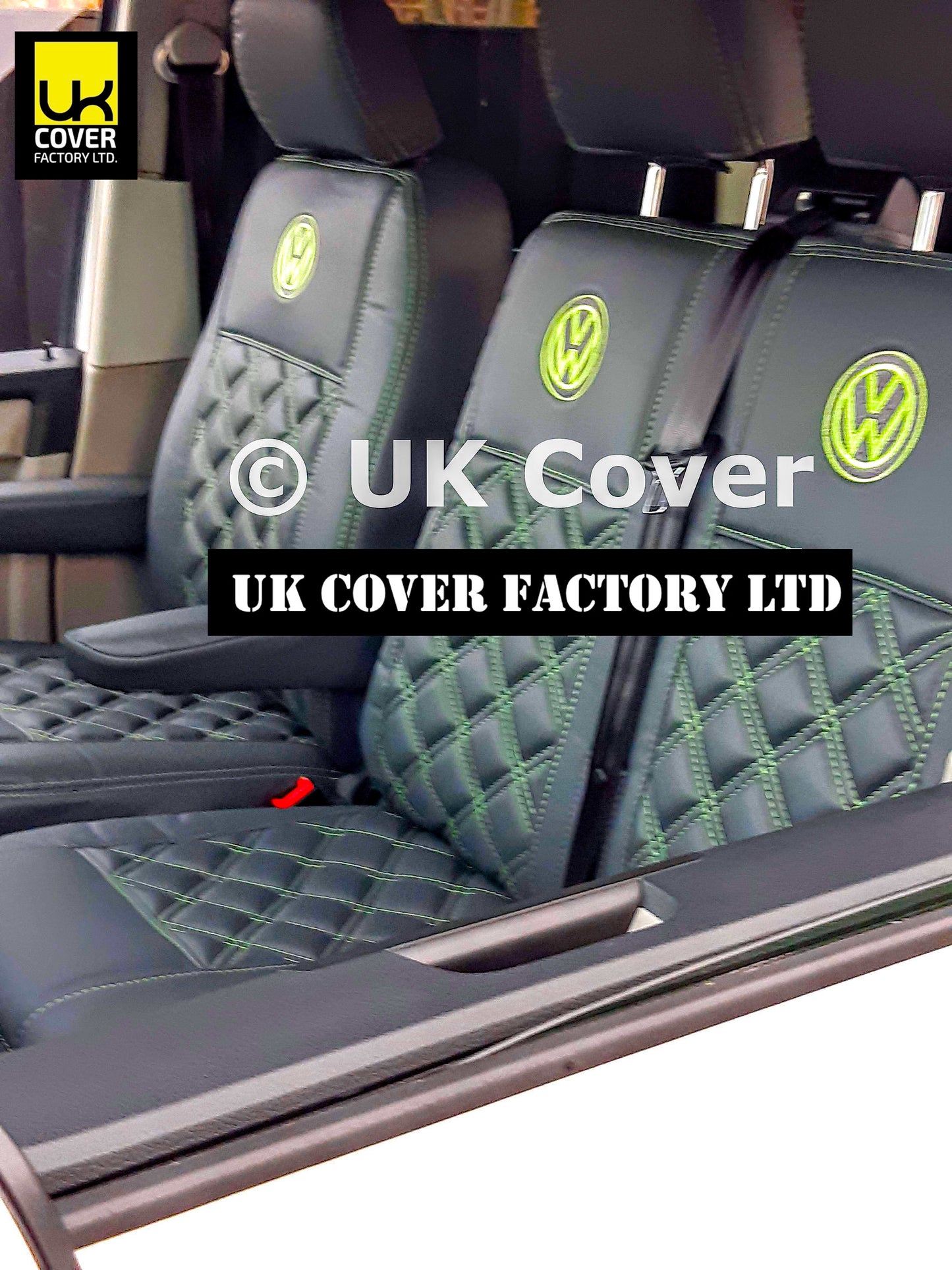 Van Seat Covers For VW Transporter Kombi Made with Logo 11A8VW Lime Green