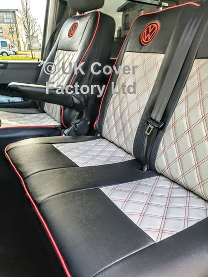 Van Seat Covers For VW TransporterT5/T6 with Logo & Piping 11A2VW Red