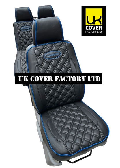 Van Seat Covers For VW Transporter Made with Transporter  Logo 11A5VW Black Edition Blue Piping