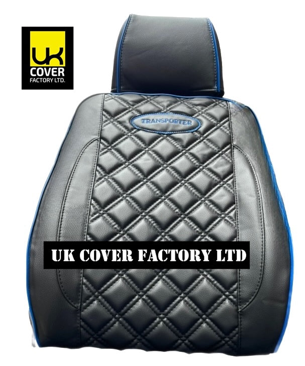 Van Seat Covers For VW Transporter Made with Transporter  Logo 11A5VW Black Edition Blue Piping