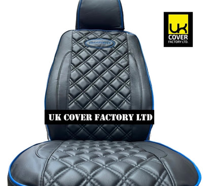 Van Seat Covers For VW Transporter Made with Transporter  Logo 11A5VW Black Edition Blue Piping