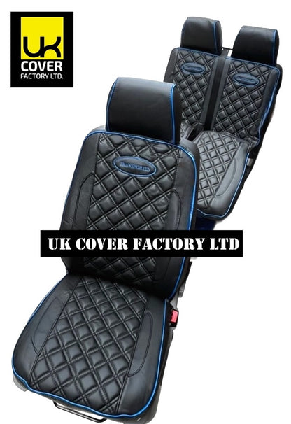 Van Seat Covers For VW Transporter Made with Transporter  Logo 11A5VW Black Edition Blue Piping
