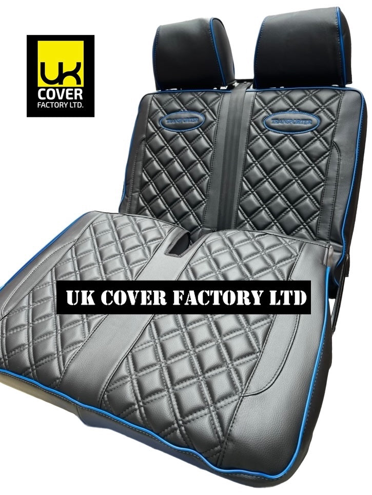 Van Seat Covers For VW Transporter Made with Transporter  Logo 11A5VW Black Edition Blue Piping