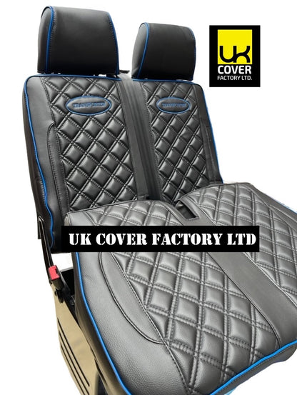 Van Seat Covers For VW Transporter Made with Transporter  Logo 11A5VW Black Edition Blue Piping