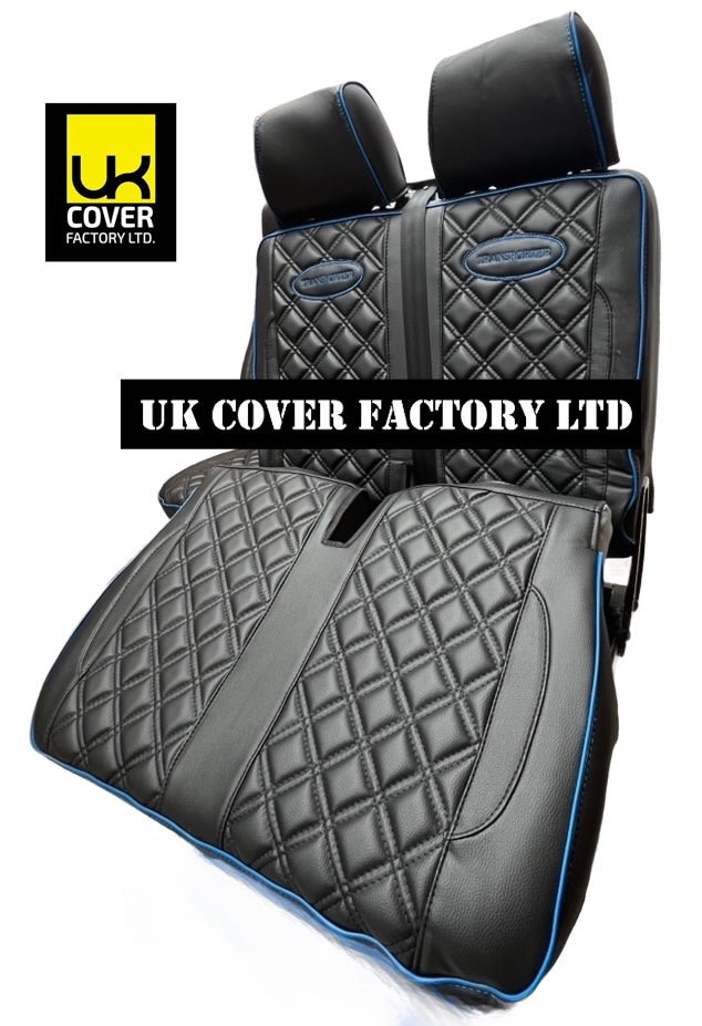 Van Seat Covers For VW Transporter Made with Transporter  Logo 11A5VW Black Edition Blue Piping