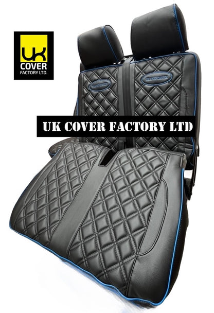 Van Seat Covers For VW Transporter Made with Transporter  Logo 11A5VW Black Edition Blue Piping
