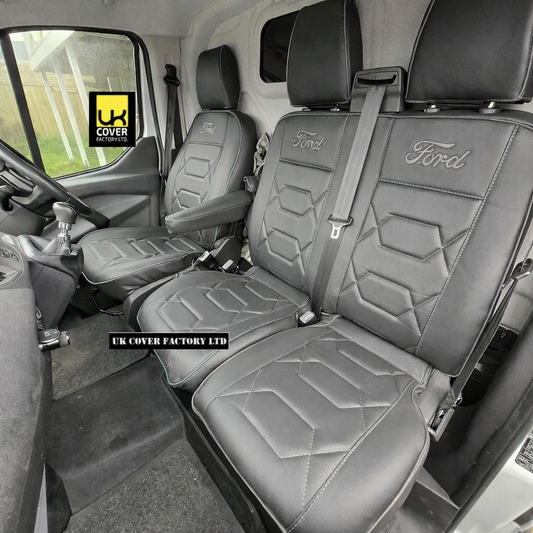 Van Seat Covers For Transit Custom/MK8 Made with FORD 11A1 GREY ELECTRON BESPOKE LOGO