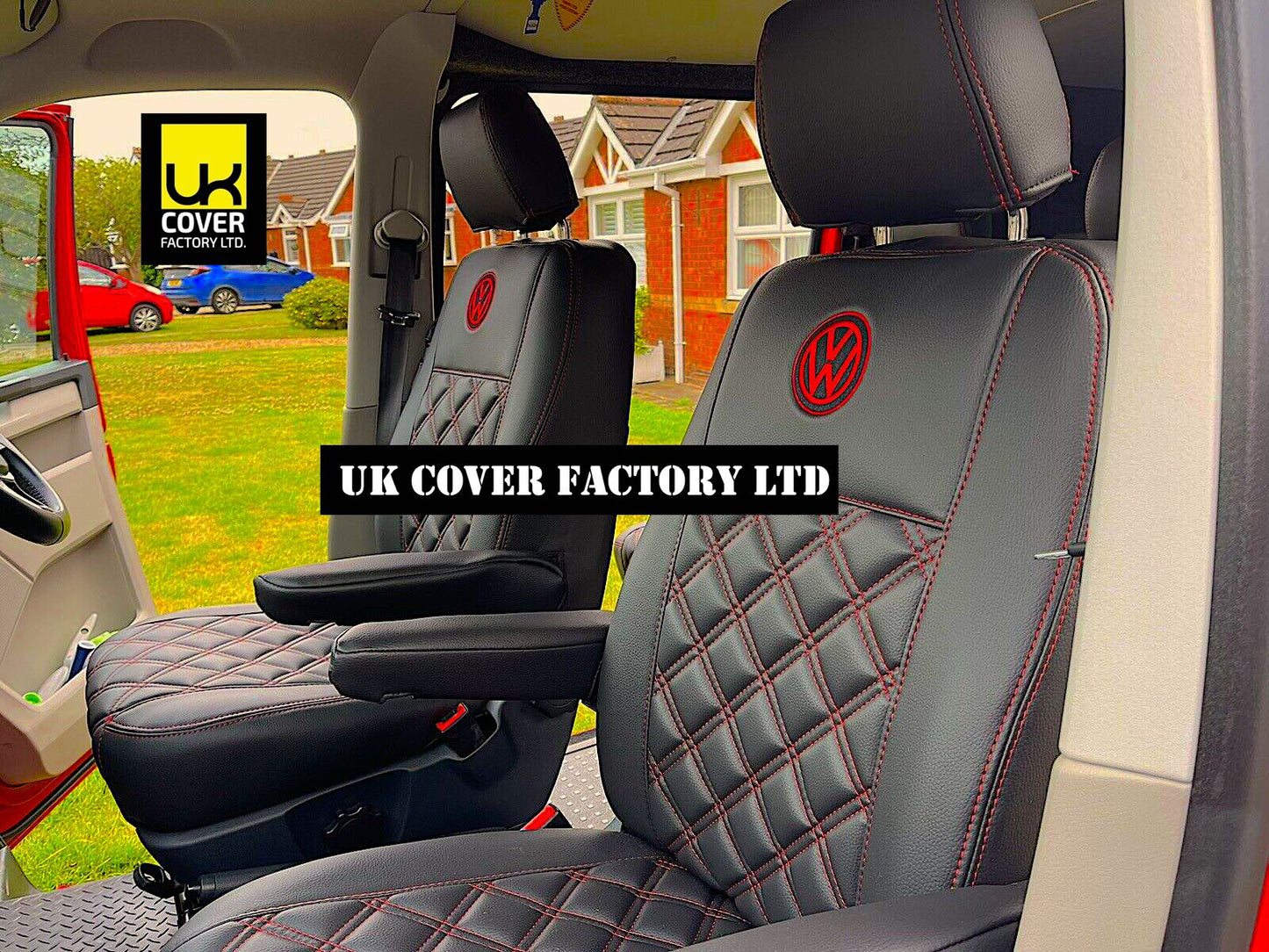 Van Seat Covers For VW Transporter Kombi Made with Logo 11A3VW Red