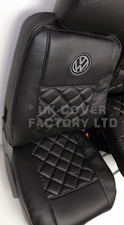 Van Seat Covers For VW Transporter Made with Siver VW  Logo 11A5VW Black